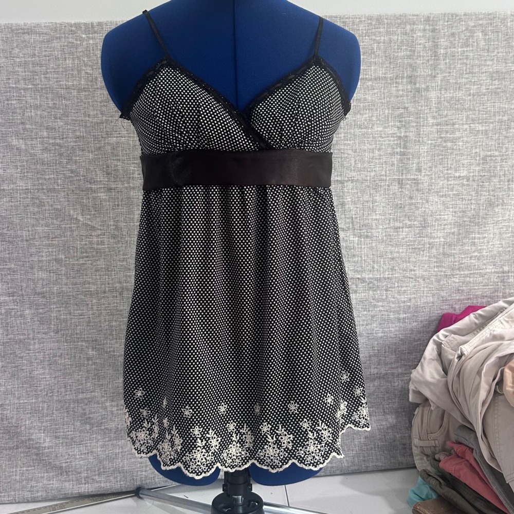 21 Cami Top Babydoll Small Black Polka Dot Y2K Coquette‎ Vintage Deadstock